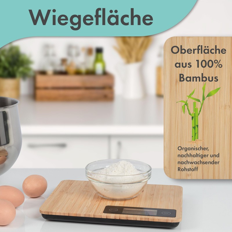 ProfiCook® Kitchen Scales Made of 100% Bamboo, Digital Kitchen Scales,