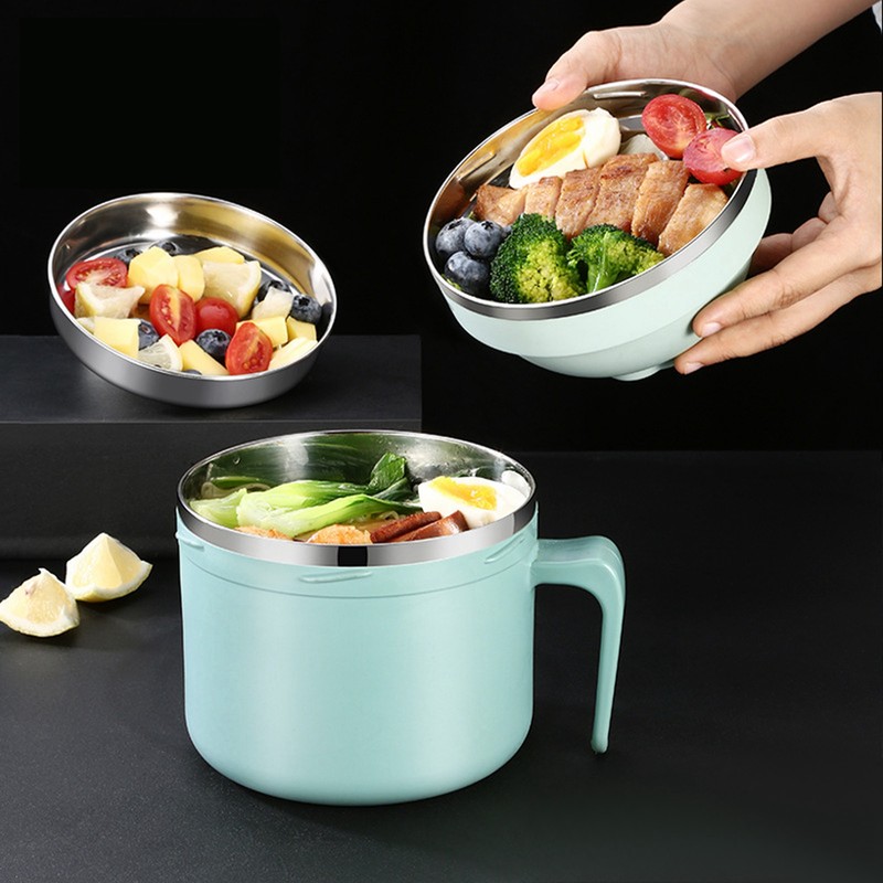 Portable Lunch Box Double Layer Thermal Noodle Bowl with Handle