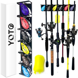 YOTO Vertical Fishing Rod Holders, Wall Mounted Fishing Rod Rack with Portable Fishing Rod Fixed Ball, Holds up to 6 Rods or Combos, Fishing Pole Holders for Garage