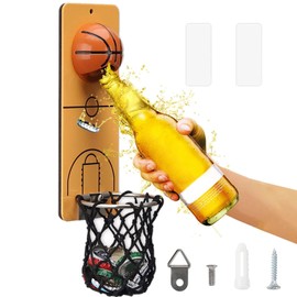LUCYLANKER Magnetic Bottle Opener with Catcher, Basketball Wall Mount Metal Beer Bottle Opener, Novelty Beer Gift Ideas for Men, Great Home Bar Accessories, Birthday Gifts (Basketball)