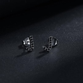 LiBihong Black Cubic Zirconia Alphabet Letter Stud Earrings, Sterling Silver 925 Post Polished Finish (J)