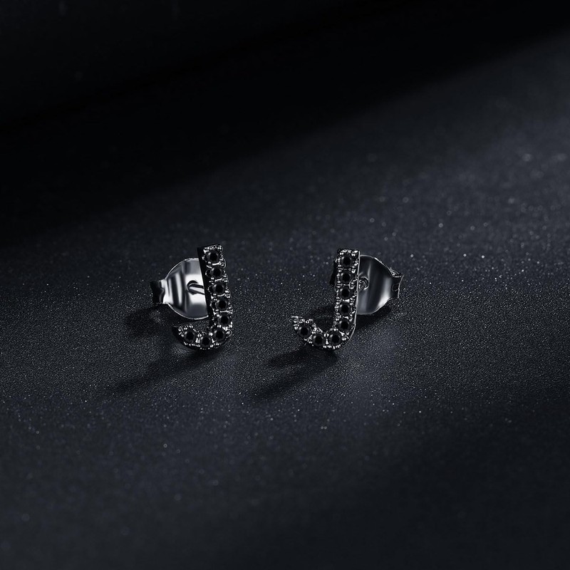 LiBihong Black Cubic Zirconia Alphabet Letter Stud Earrings, Sterling Silver