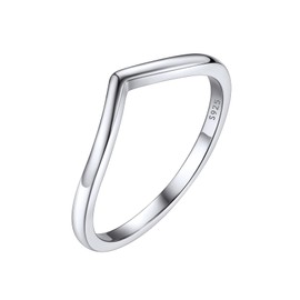 Silver Women Grils Rings Wishbone Ring Love Statement Band Ring for Mom Wife Daughter Sterling Silver Plain Knuckle Finger Rings V Shape Lucky Ring,Size 12