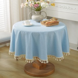 meioro Round Tablecloth, Solid Colour, Tassel Tablecloths, Cotton Tablecloth, Suitable for Home, Kitchen Decoration, Various Sizes (Blue, Diameter 100 cm)