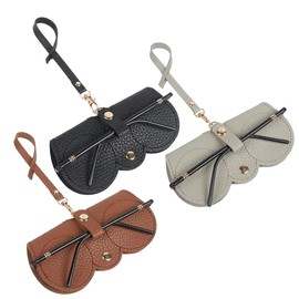 Ldirect Pack of 3 Soft Leather Sunglasses Bags, Portable Glasses Case, Slim Glasses Case Holder, Sunglasses Case, Black Brown Grey