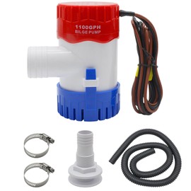 HXH 1100GPH bilge pump kit for boats 12V, Thru-Hull Fitting, 2Pcs Stainless Steel Hose Clamps,1-1/8 Inch Dia Gray Kink-free Flexible PVC Hose, Well Boat Bilge Pump Kit for Speedboats, Yacht Bilge Kit