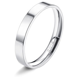 PATISORNA S925 Sterling Silver Rings for Women Men 18K White Gold Plated Stackable Statement Thin Plain Thumb Ring High Polished Wedding Band Ring Comfort Fit Size 6, 3mm