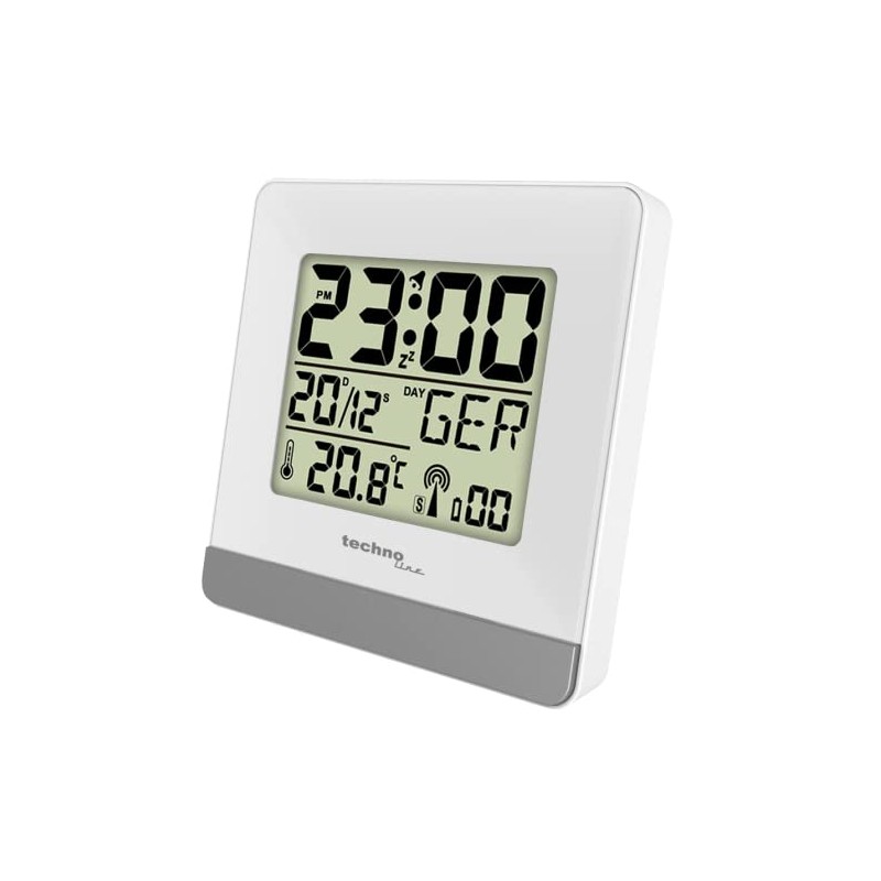 Technoline Radio-Controlled Alarm Clock with Temperature Display, White, 79 x