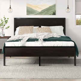Allewie Full Size Bed Frame with Wood Headboard and Footboard, Heavy-Duty Metal Platform Bed Frame, No Box Spring Needed, Black