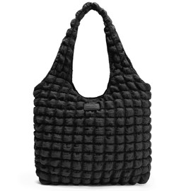 BOSTANTEN Small Puffer Bag for Women Lightweight Hobo Handbag Bubble Puffy Shoulder Purse for Travel Black