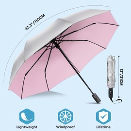ZOMAKE Parasol, UPF 50+ UV Protection Umbrella, Automatic Open and Close Umbrella, Silver Coating Umbrella, Small, Foldable, Compact for Men and Women and Family, silver pink
