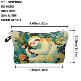 Livel lhood Floral Sloth Makeup Bag Cute Small Organizer Zipper Pouch Floral Sloth Cosmetic Bag Birthday Present for Women Friends -4