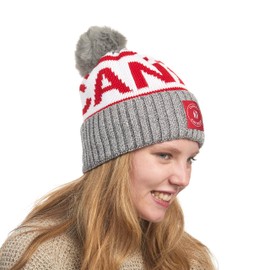 Canada Knitwear Canada Maple Leaf Beanie Hats Canadian Flag Winter Beanies for Women Men Cotton with Detachable Plush Pompom (Canada - Gray)