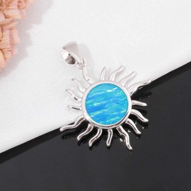 CiNily - Collar con colgante de ópalo de fuego naranja granate chapado en rodio para mujer Azul