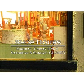 StickerLoaf Brand SHOP HOURS SIGN CUSTOM WINDOW DECAL BUSINESS STORE Storefront bar grill pub restaurant deli gym salon boutique hair nails office lawyer bookstore souveneir seamstress tailor showroom