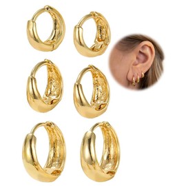 ZEXIJOW 3 Paar Creolen Gold für Damen,14 Karat vergoldete Creolen,Leichte Ohrringe,Hypoallergene silberne Creolen,Kleine Creolen für mehrere Löcher,Geeignet für Damen