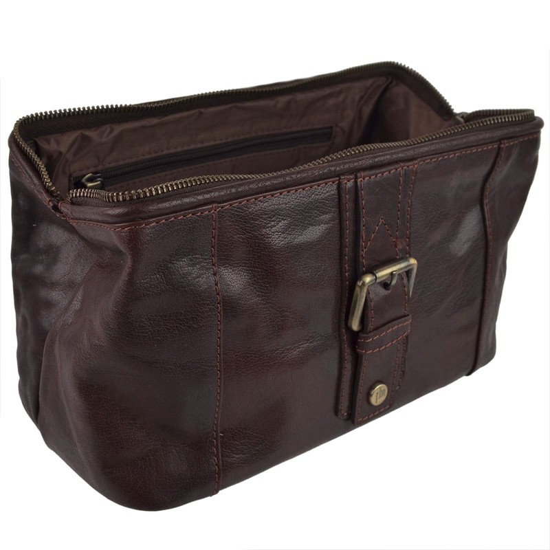 Mens Compact Buffalo Leather Top Framed Wash Bag by PrimeHide