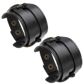 MILAKOO Punk Gothic Men's PU Leather Bracelet Cuff Bangle Brown Black Set, Leather (synthetic)