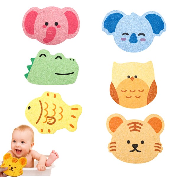 Benaewa 6 Pcs Baby Bath Sponge Set, Adorable Cartoon Animal