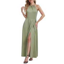 KILIG Womens Summer Dresses 2025 Trendy Halter Neck Semi Formal Wedding Guest Dress Casual Split Beach Maxi Long Evening Party Dress with Pockets