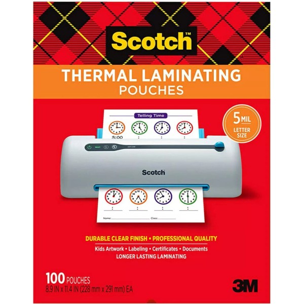 Branded Scotch Thermal Laminating Pouches, 8.9 x 11.4-Inches, 5 mil