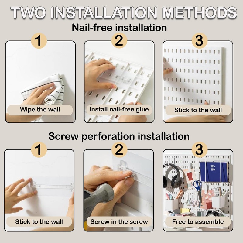 Pegboard Wall Mounted Organizer Storage Set, Includes 4 White Pegboards
