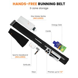 FRITRENIX Running Belt for Women and Men, Adjustable Fanny Packs No Bounce Phone Holder for Running with Water Bottle & Headband, Waterproof Reflective Waist Packs for Runner Fits All Phones (M-Black)