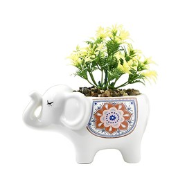 TOMVAES Elephant Ceramic Flower Pot,Cute Animal Indoor Flower Succulent Planter Modern White Ceramic Cactus Planter Pots for Home Garden Offices Desktop (White)