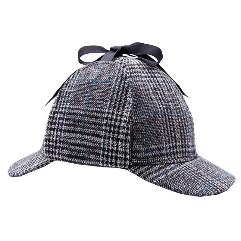 iovgm Classic Plaid Deerstalker Hat Detective Role-Playing Set Grey Plaid