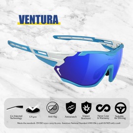 Flux VENTURA Sports Sunglasses UV400 Protection with Anti-Slip Function and Lightweight Frame (White/Blue)