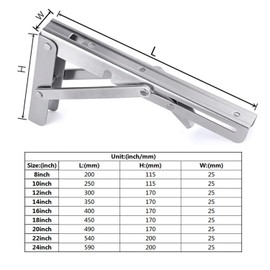 Toirxarn Folding Bracket, 200 mm, 150 kg Capacity, 1 Piece Stainless Steel, Heavy Duty Folding Carrier