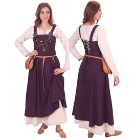 Anna - Medieval Viking Apron Overdress with Laced Back - Made in Turkey-Pur-XS/S