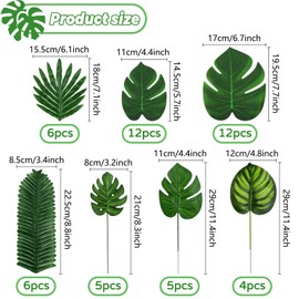QUOZUO Tropical Party Decorations, 50 Pieces 7 Kinds Palm Leaves Artificial Tropical Monstera, Green Jungle Leaf with Stem for Jungle Hawaiian Luau Party Table Decoration Wedding Birthday