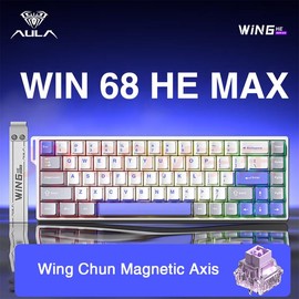 [New]Aula WIN68/WIN60 HE Magnetic Keyboard with Adjustable Actuation, Hall Effect Keyboard with 0.3ms Latency, 65% Wired Compact Keyboard, 8000 Hz Polling Rate, Hot-Swap:_WIN68 HE MAX-Grey&White&Blue