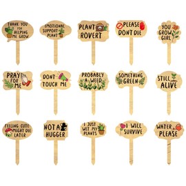 BEUNITONE 15 Pcs Funny Wooden Plants Markers Wood Plants Labels Stake Funny Wooden Plants Decor Tags for Indoor Outdoor Garden Plants