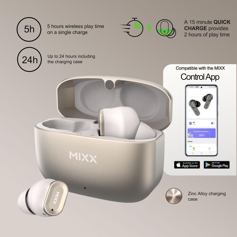 MIXX StreamBuds Custom 1 True Wireless Earbuds – 24hr Battery,