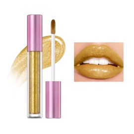 Vawolecy Liquid Lipstick, Mother of Pearl Lip Glaze Gold Glitter Matte Non-Stick Cup Shimmering Lip Gloss