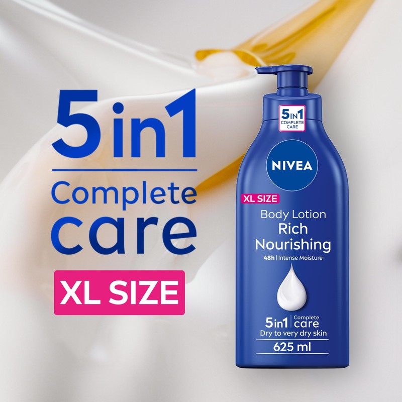 NIVEA Rich Nourishing Body Lotion (625ml), Moisturising Lotion with Almond