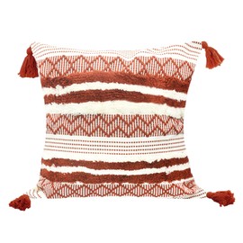 LIGICKY Decorative Boho Throw Pillow Covers, Red and White, 45 x 45 cm, Neutral Accent Hand-Woven Tufted Pillowcase with Tassels for Couch Sofa Bed Living Room