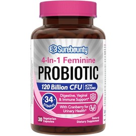 Probiotics for Women, 120 Billion CFU 34 Strains, Prebiotics, Digestive Enzymes, Cranberry, 4-in-1 Feminine Probiotic, Digestive, Vaginal, Immune Supp