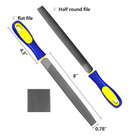 KALIM 2-Piece 8 Inch Heavy Duty File Set - Flat/Half Round High Carbon Hardened Steel Files with Anti-Slip Handles, Medium Coarse, Suitable for Wood/Metal/Model/Shaping