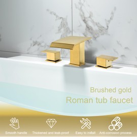 Beiyi Roman Tub Faucet Brushed Gold Deck Mount Waterfall Bathtub Faucet 2 Handles High Flow Bath Tub Faucet Set