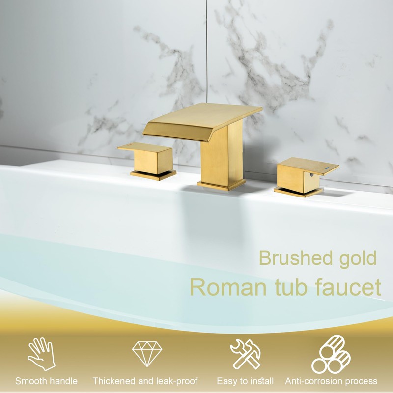 Beiyi Roman Tub Faucet Brushed Gold Deck Mount Waterfall Bathtub