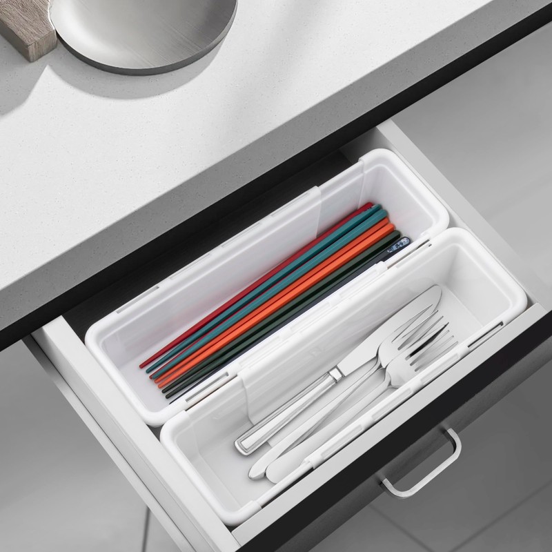 QIWODE Drawer Organiser, Expandable Drawer Organiser for Kitchen, Office, Desk,
