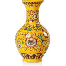 Qinlang 6 Inch Small Yellow Flower Vase for Home Decoration Ceramic Bud Vase for Flowers - Begonia Vase