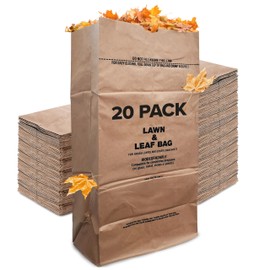 30 Gallon Kraft Lawn and Leaf Bags (20 Pack) Eco-Friendly Heavy Duty Large Paper Trash Bags, Tear Resistant Yard Waste Bags for Grass Clippings, Wet and Dry Leaves, Weeds, Twigs