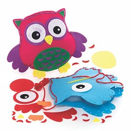 Baker Ross FE639 Owl Cushion Sewing Kits - Pack of 2, Sewing Set for Children, Creative Activities for Kids, Ideal Arts and Crafts Project, Blue,Pink