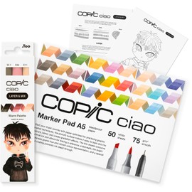 Copic Ciao Layer & Mix Starter Set Warm, Marker Set with 3 Different Colours, Marker Paper and Drawing Template for Tracing, Includes Getting to Know Exercise Sheet