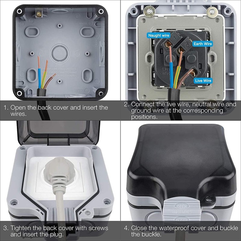 Demoyaya Outdoor Socket IP66 Waterproof Double Socket Wall Sockets Outdoor