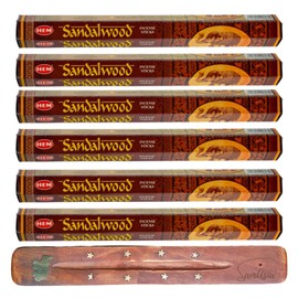 HEM Incense sticks SANDALWOOD | Pack of 6 | with SAMASIA incense stick holder for Aromatherapy, Incense Spa, Yoga, Meditation, Healing, Spirituality and Relaxation